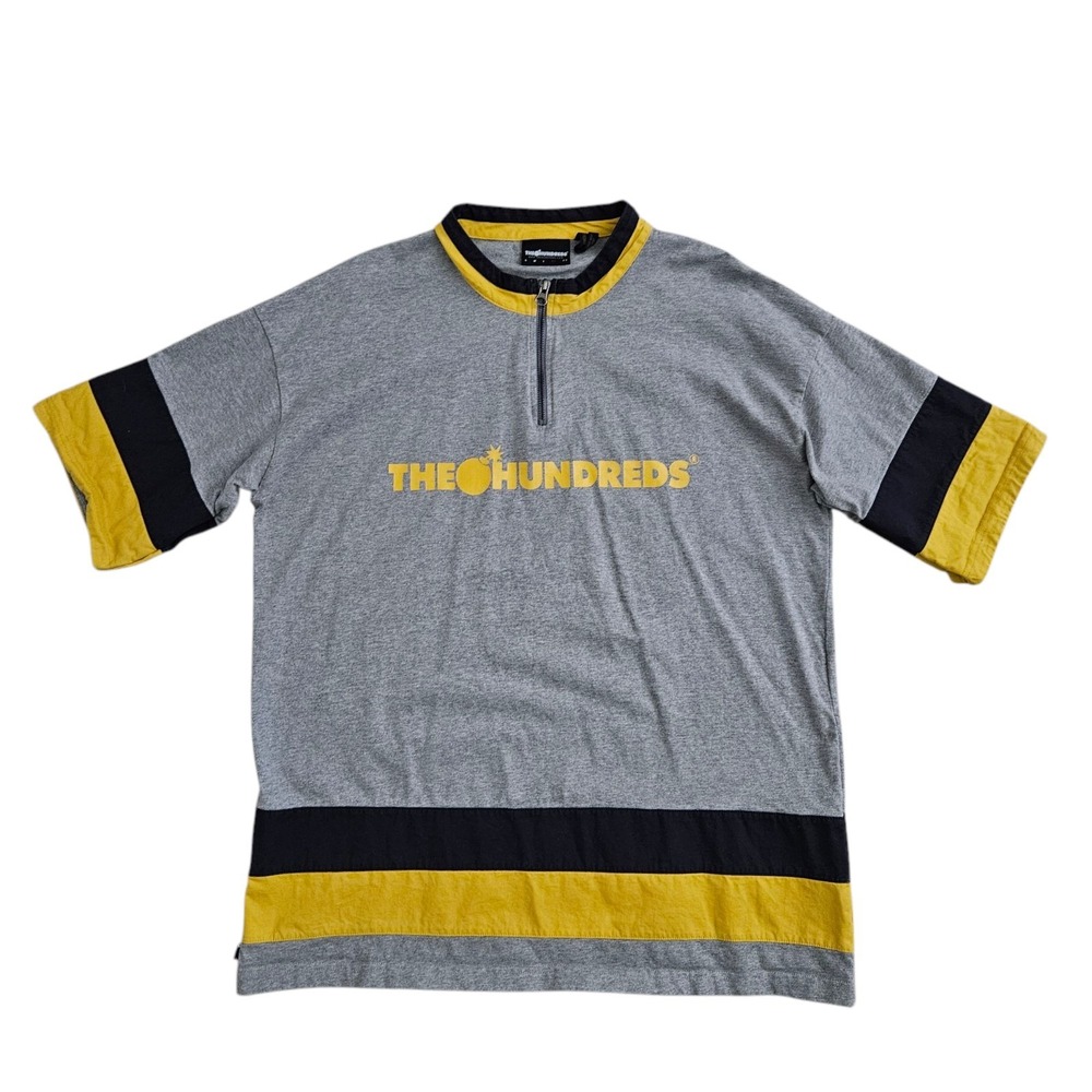The Hundreds Mens XL Maxson Shirt 1/4 Zip Short Sleeve Jersey Gray Yellow Black